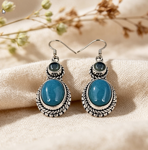 R Art Palace Vintage Turquoise Stone Drop Earrings 925 Silver Plated Women's Everyday Wear Jewelry - Product Image 1