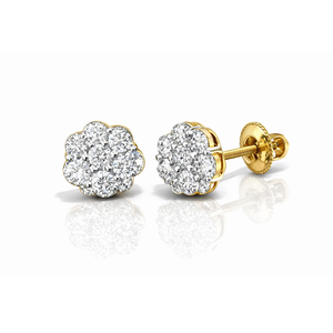 <b>Silver</b> Base Pave Diamond Flower <b>Stud</b> Earrings 925 Sterling <b>Silver</b> Elegant Wedding Party Daily Prong Setting Premium - Product Image 6