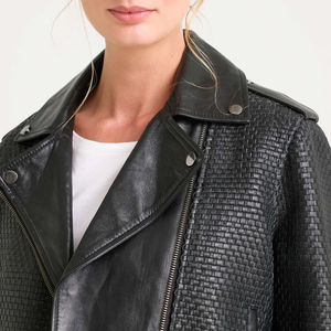 Women's Black PU Leather Moto Jacket Solid Color Zipper Closure Full Sleeve Turn-<b>down</b> Collar Regular Fit Autumn Style - Product Image 6
