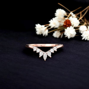 Anillo Delicado Curvo con Circonita Cúbica de Diseño Único, Plata de Ley 925, Oro Rosa, Anillos de Boda, Aniversario, Promesa Nupcial, Joyería - Product Image 1