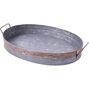 Handmade Galvanized Metal Oval Serving Tray Set of 3 with Twisted Iron Handles Farmhouse Style Decorative <b>Nesting</b> Trays - Product Image 6