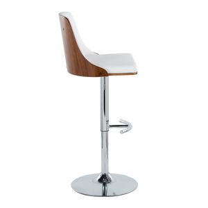 Sgabello da Bar Gianna Stile Mid-Century Moderno, Regolabile e Girevole, in Metallo Cromato e Legno di Noce, con Seduta Arrotondata in Ecopelle Bianca - Product Image 3