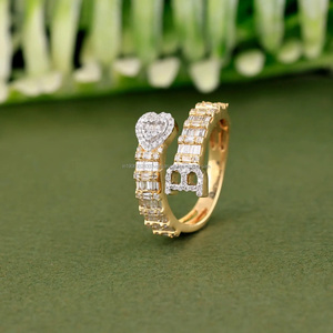 Bague de fiançailles et de mariage en argent sterling 925 plaqué rhodium, motif lettre initiale B en forme de cœur, sertie de moissanite taille baguette, cadeau pour elle - Product Image 4