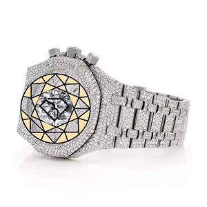 Luxury Diamond Iced Out Round <b>Case</b> Analog Quartz <b>Watch</b> Women Stainless Steel Deployment Clasp Dial Lab Grown <b>Watch</b> - Product Image 2