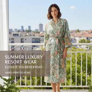 Robe Kimono Vintage en Coton à Motifs Floraux Vert Sauge, Manches Longues, Col en V, Peignoir Long Fait Main pour la Détente et les Vacances - Product Image 5