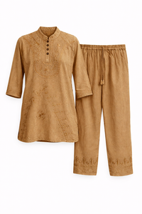 Conjunto de Dos Piezas de Viscosa Bordada para Mujer, Top y Pantalones Casuales, Fabricante - Product Image 2