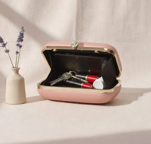 Luxury Peach Portrait Printed Clutch Selfie Girl Design Metal <b>Frame</b> Hard Case with Raw Silk Lining and Crystal Lock - Product Image 2