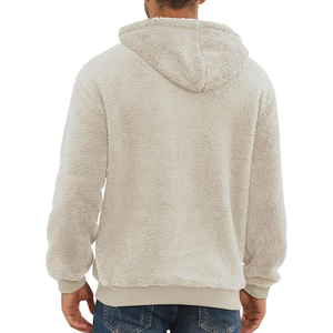 ASKIM IMPEX Men's Beige <b>Hooded</b> <b>Fleece</b> Sweatshirt Regular Fit Casual Winter Wear With Pocket Design Solid Color Knitted Style - Product Image 2