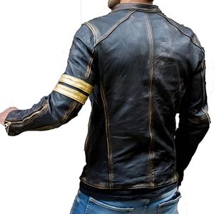 Men Cafe Racer Biker <b>Jacket</b> Original Leather Stand Collar Zipper Closure Slim Fit Moto Style Biker <b>Jacket</b> - Product Image 4