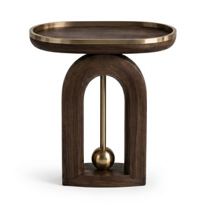 Indian Supplier Handcrafted <b>Round</b> <b>Side</b> <b>Table</b> with Wood Base and Brass Finish Accents for Living Room Home Furniture - Product Image 1