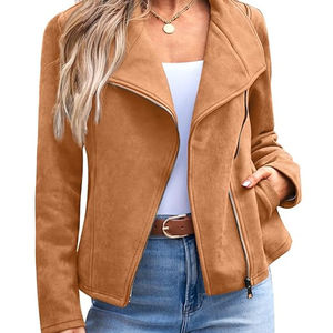 Veste en daim à fermeture éclair intégrale, couleur unie, manches longues, nouveau design tendance, veste en cuir pour femme - Product Image 1