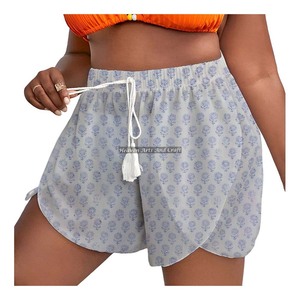 Shorts d'été décontractés en coton pour femmes, taille basse, multicolores, imprimés à la main, avec cordon de serrage, style tour de taille, vente en gros - Product Image 5