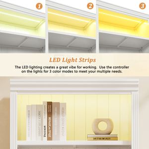 Estantería de Madera de 83.4 Pulgadas de Alto con Tira de Luz, Estantería Decorativa de 5 Niveles, Organizador de Almacenamiento Ajustable para CD/Libros, ¡Envío Gratis! - Product Image 6