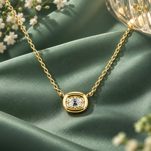 <b>Old</b> Mine Cushion Cut Lab Grown Diamond Bezel Solitaire Pendant <b>Necklace</b> Antique Style Chain | Solid Gold 9K 14K 18K <b>Fine</b> <b>Jewelry</b> - Product Image 2