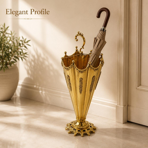 Porte-parapluie artisanal en laiton massif |   Porte-parapluie décoratif vintage sur pied avec crochet orné pour entrée de maison - Product Image 2