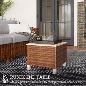 Tavolino da Esterno con Gambe in Legno di Abete Naturale e Rattan PE, Resistente alle Intemperie - Product Image 4