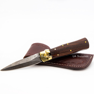 Cuchillo de bolsillo plegable de caza UA Supplies, hecho a mano, de acero de Damasco, con bloqueo de palanca, grado industrial 9, longitud total, detalles en latón - Product Image 6