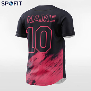 เสื้อเบสบอล SPOFIT สีดำชมพู พิมพ์ลายแบบ Sublimated ระบายเหงื่อได้ดี แขนสั้น ยูนิเซ็กส์ ผู้ใหญ่ ทรงปกติ ติดกระดุมด้านหน้า - Product Image 2