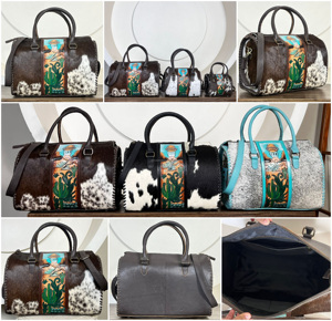 Handcrafted <b>Tooled</b> Genuine Cowhide <b>Leather</b> Large Speedy Bags Luxury Western Designer Crossbody Weekender Travel Duffel Bags - Product Image 3