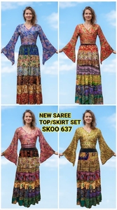 Nuevo Conjunto de Falda y Top Corto Estilo Boho Vintage, 100% Seda, con Estampado Floral, Ecológico, Transpirable, para Bodas y Fiestas - Product Image 5