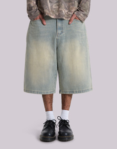 CONX Jorts en jean pour hommes, 100% coton, unis, style urbain, effet vieilli vintage, taille mi-haute, longueur genou, séchage rapide, écologiques, meilleures ventes - Product Image 1