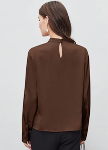 Custom Made Lady's Long Sleeve Fashion <b>Satin</b> <b>Blouse</b> Women's Shirt with Pleated Collar - Product Image 5