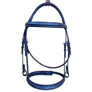 Brida de salto para caballo de cuero de Habana de alta calidad con narigueña y frenteera elevadas con costuras decorativas, equipo ecuestre - Product Image 5