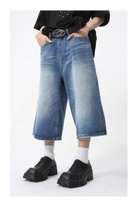 Men's Blue Washed Denim Bermuda <b>Shorts</b> Mid Rise Button Fly Casual Style 100% Cotton Woven Fabric - Product Image 3