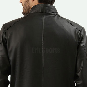 Men's Leather Jacket Stand Collar Front <b>Logo</b> High Quality Eco-Friendly Breathable Fabric Winter Outdoor Activities - Product Image 5