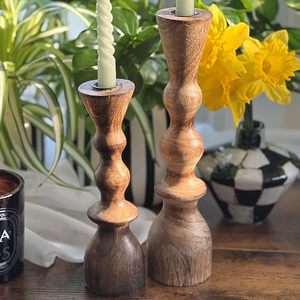 Ensemble de porte-bougies coniques en bois faits à la main, style rustique, pour mariage, table à manger, décoration intérieure - Product Image 3