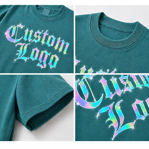 Custom Oversized Sky Blue Cotton <b>T</b> <b>Shirt</b> with Rainbow Reflective <b>Gothic</b> Logo | Heavyweight Unisex Streetwear Graphic Tee - Product Image 5