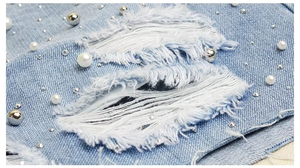 Denim shorts for women Beaded <b>Studded</b> Mid Waist Sexy Summer Casual Jeans Shorts - Product Image 6