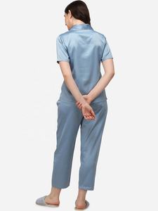 Conjunto de pijama de satén liso para mujer, ropa de dormir moderna y brillante con logotipo personalizado, conjunto de 2 piezas - Product Image 4