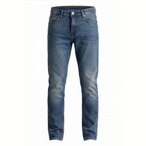 Jean en denim délavé coupe droite slim pour homme, taille haute, en coton, style décontracté automne - Product Image 1