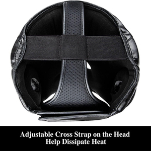 Stealth Black Boxing <b>Head</b> Guard with Adjustable Velcro Premium Leather Full Face Saver Protection Helmet Private Label Factory - Product Image 5