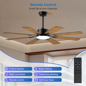 Ventilateur de plafond 52 pouces avec lumières, télécommande, 8 pales en contreplaqué, 6 vitesses, moteur DC silencieux et réversible, 3 CCT - Product Image 3