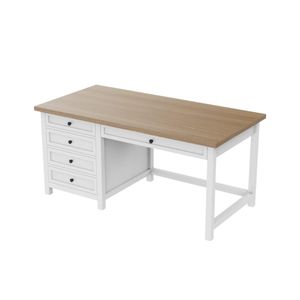 Modern White Modern Work/Writing/<b>Study</b> Table for Bedroom Fixed <b>Desk</b> Computer <b>Desk</b> with Drawers Power Outlets Work From Home - Product Image 1