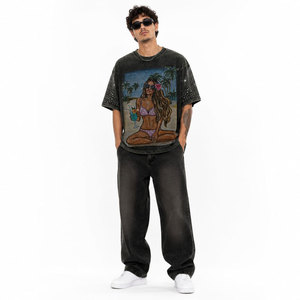 T-shirt pour homme, coupe classique, manches courtes, col rond, imprimé strass, design de fête, style décontracté, 100% coton, respirant, écologique - Product Image 4