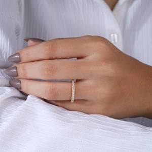 Elegante Anillo de Eternidad Delgado, Clásico para Aniversario, Joyería Fina para Novia, Impresionante Anillo de Boda de Oro de 14K con Pavé de Moissanita para Mujer - Product Image 5