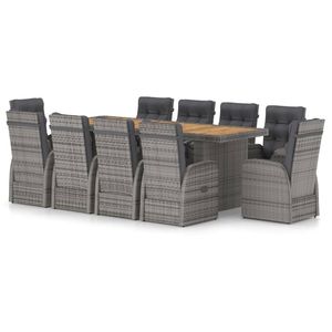 Conjunto de Comedor Grande para Exteriores con Reposabrazos Ajustables, Muebles de Jardín de Ratán PE Gris - Product Image 2