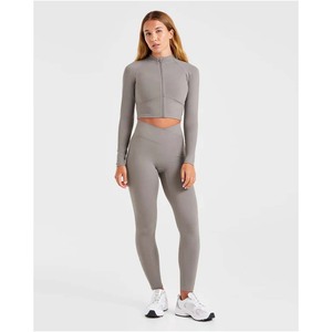 2 Piece Athletic Gym Yoga Women Fitness Active Leggings and Custom Long Sleeve With Zip Jackets Yoga Sets Custom Jumpsuit - Product Image 6
