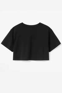 Camiseta Corta para Mujer, Corte Holgado, Manga Corta, Algodón, Color Negro, Estilo Minimalista, Cómoda, Juvenil - Product Image 4