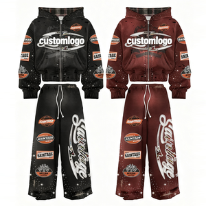 Ensemble de survêtement unisexe personnalisé en coton épais délavé style vintage, avec sweat à capuche et pantalon de jogging, broderie logo - Product Image 1