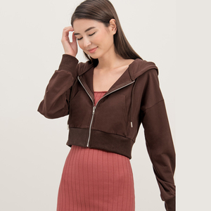 Sweat à capuche zippé court pour femme, personnalisable en gros, imprimé, en molleton de coton French Terry, vierge, style streetwear - Product Image 1