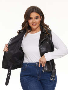 Chaqueta de cuero de invierno a prueba de viento para mujer, diseño elegante, sin mangas, con capucha, chaquetas de cuero de invierno para mujer - Product Image 3