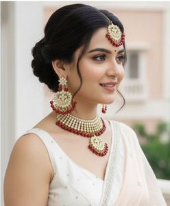 Indian Classic Choker <b>Jewelry</b> <b>Set</b> Traditional Crystal Kundan Faux Pearl <b>Bridal</b> Necklace Earrings <b>Set</b> for Women High Wedding - Product Image 3