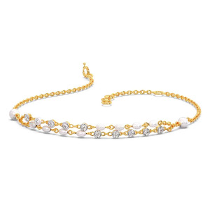 Bracelet en pierre blanche à double rangée de diamants avec chaîne en or jaune et design élégant à perles - Product Image 1