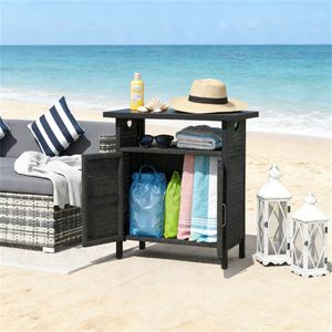 Table de bar d'extérieur avec armoire de rangement et porte-serviettes - Product Image 1