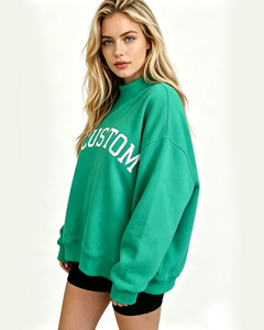 เสื้อสเวตเชิ้ตคอกลมโอเวอร์ไซส์สำหรับผู้หญิง สีเขียว พิมพ์ลายตัวอักษร แขนยาว ผ้าถัก ใส่ได้ในฤดูใบไม้ร่วง มีโลโก้ด้านหน้า ทรงปกติ คอเต่า - Product Image 2