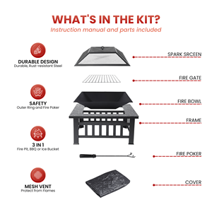 Brasero d'extérieur carré en métal, table brasero pour jardin, patio, cheminée de jardin en acier FP004 - Product Image 3